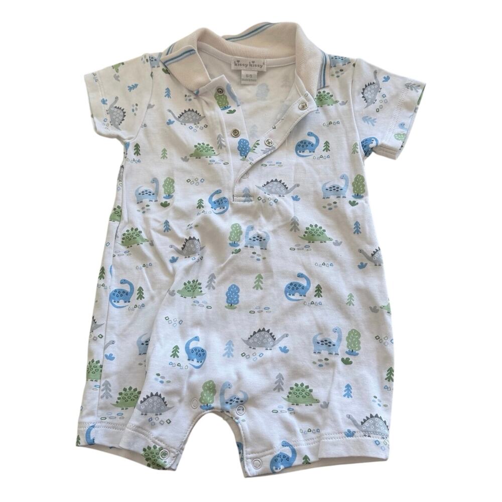 Kissy Kissy (6-9M) Pima Cotton Dinosaur Polo Short Playsuit Romper